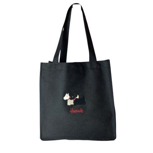 Harrods London Embroidered Scottie Dog Westie  Canvas Tote Bag - Picture 1 of 6